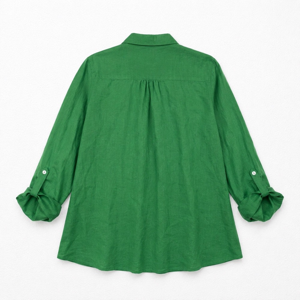J. Jill Love Linen Green Button Front Roll Tab Sleeve Shirt Large 100% Linen - Picture 3 of 9